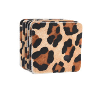 Cowskin Leopard - Vierkant Onderzetters Koeienhuid Panterprint
