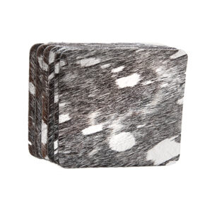 Cowskin Silver Flakes - Vierkant Onderzetters Koeienhuid Zilver