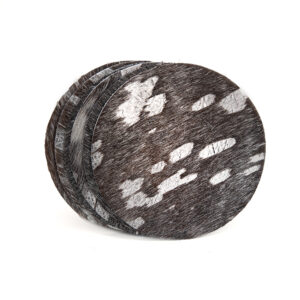 Cowskin Silver Flakes - Rond Onderzetters Koeienhuid Zilver