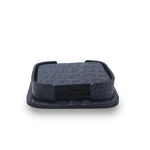 Onderzetterhouder+ 6 Onderzetters Leer Croco Blauw Vierkant