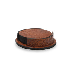 Onderzetterhouder +6 onderzetters Leer Croco Cognac Rond