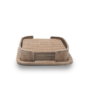 Onderzetterhouder + 6 Onderzetters Leer Snake Beige Vierkant