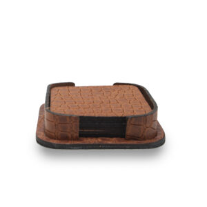 Onderzetterhouder + 6 Onderzetters Leer Snake Cognac Vierkant