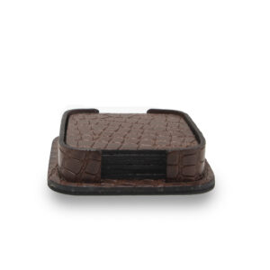 Onderzetterhouder + 6 Onderzetters Leer Snake Bruin Vierkant