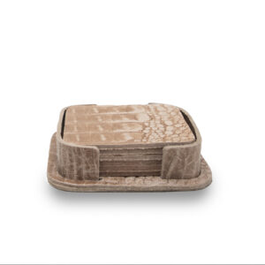 Onderzetterhouder + 6 Onderzetters Leer Croco Beige Vierkant
