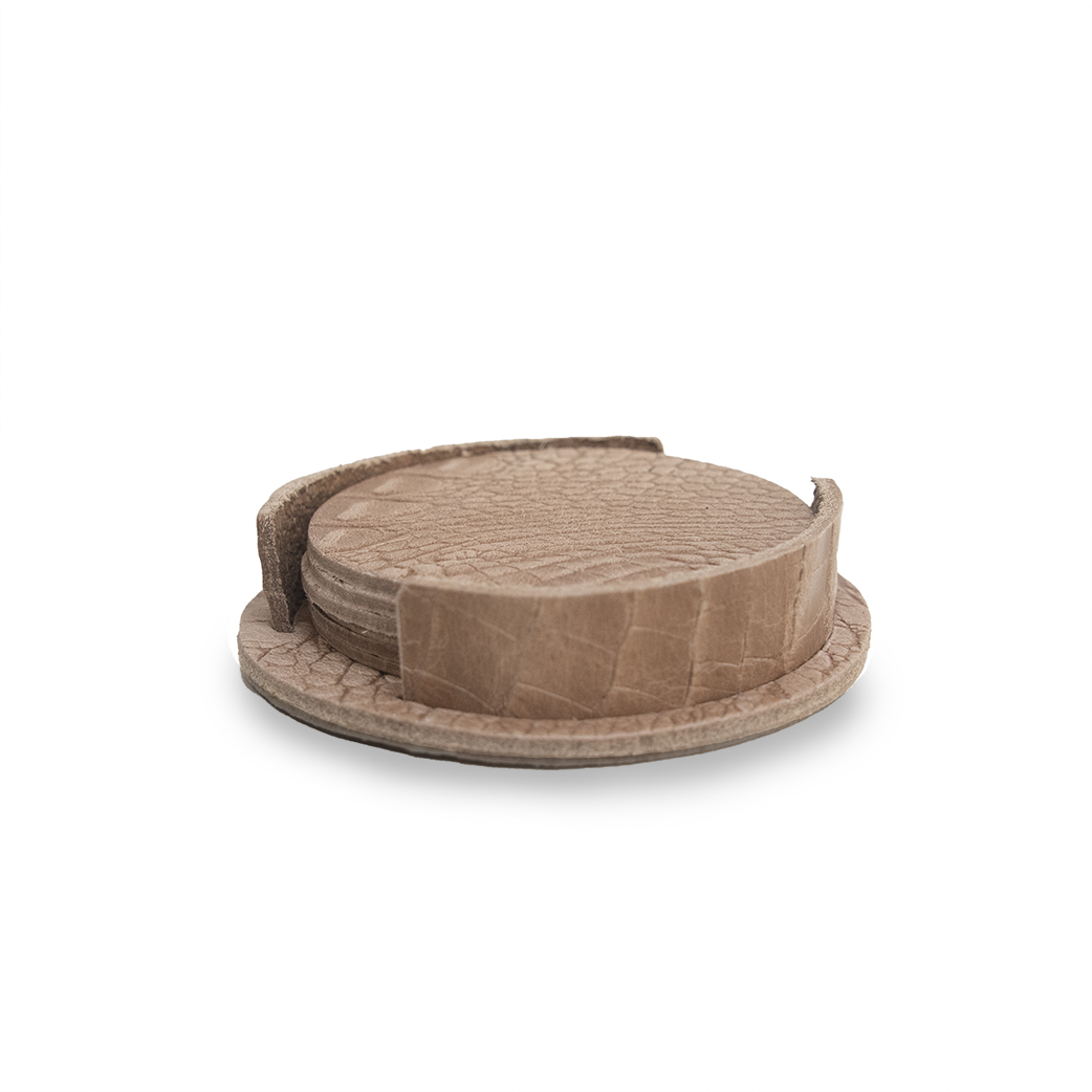 stereo consumptie redden Onderzetterhouder + 6 Onderzetters Leer Croco Beige Rond - Coaster Queen