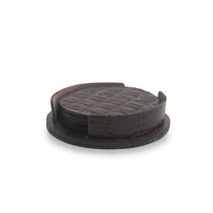 Onderzetterhouder + 6 Onderzetters Leer Croco Bruin Rond