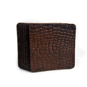 Onderzetters Leer Croco Donkerbruin vierkant
