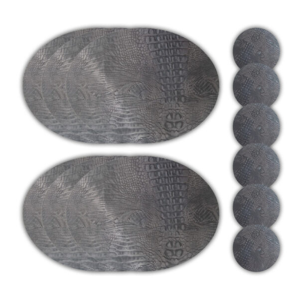 Placemats Leer Antraciet Ovaal Croco