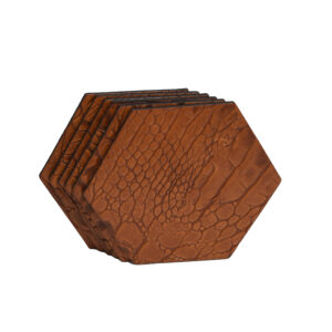 Croco Cognac Hexagon - Onderzetters Leer Croco Cognac Zeshoek